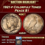*Highlight* 1921-p Peace Dollar Colorfuly Toned $1 ms64+ SEGS (fc)