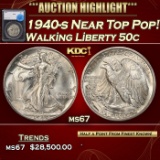 *Highlight* 1940-s Walking Liberty Half Dollar Near Top Pop! 50c ms67 SEGS (fc)