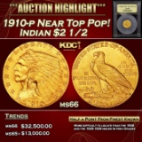 *Highlight* 1910-p Gold Indian Quarter Eagle Near Top Pop! $2 1/2 GEM+ Unc USCG (fc)