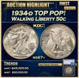 *Highlight* 1934-d Walking Liberty Half Dollar TOP POP! 50c ms67+ SEGS (fc)