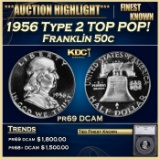 *Highlight* 1956 Type 2 Proof Franklin Half Dollar TOP POP! 50c pr69 DCAM SEGS (fc)