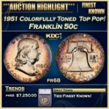 *Highlight* 1951 Proof Franklin Half Dollar Colorfully Toned  Top Pop! 50c pr68 SEGS (fc)