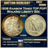 *Highlight* 1938 Proof Walking Liberty Half Dollar Rainbow Toned TOP POP! 50c pr68+ SEGS (fc)