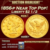 *Highlight* 1856-p Gold Liberty Quarter Eagle Near Top Pop! $2 1/2 ms66+ SEGS (fc)