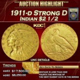 *Highlight* 1911-d Strong D Gold Indian Quarter Eagle $2 1/2 Unc Details USCG (fc)