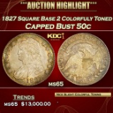 *Highlight* 1827 Square Base 2 Capped Bust Half Dollar Colorfuly Toned 50c ms65 SEGS (fc)