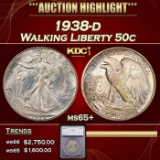 *Highlight* 1938-d Walking Liberty Half Dollar 50c ms65+ SEGS (fc)