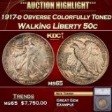 *Highlight* 1917-d Obverse Walking Liberty Half Dollar Colorfully Toned 50c ms65 SEGS (fc)