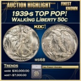 *Highlight* 1939-s Walking Liberty Half Dollar TOP POP! 50c ms68 SEGS (fc)