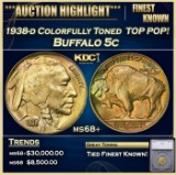 *Highlight* 1938-d Buffalo Nickel Colorfully Toned  TOP POP! 5c ms68+ SEGS (fc)