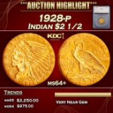 *Highlight* 1928-p Gold Indian Quarter Eagle $2 1/2 ms64+ SEGS (fc)