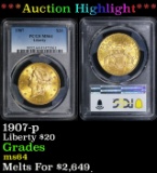 *Highlight* PCGS 1907-p Gold Liberty Double Eagle $20 ms64 PCGS (fc)