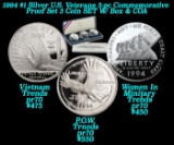 1994 $1 Silver U.S. Veterans 3-pc Commemorative Proof Set 3 Coin SET W/ Box & COA