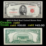 1953 $5 Red Seal United States Note Grades Select CU