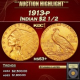 *Highlight* 1913-p Gold Indian Quarter Eagle $2 1/2 Select+ Unc USCG (fc)