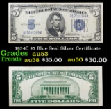 1934C $5 Blue Seal Silver Certificate Grades Select AU