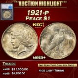 *Highlight* 1921-p Peace Dollar $1 ms65+ SEGS (fc)