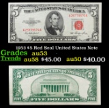 1953 $5 Red Seal United States Note Grades Select AU