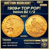 *Highlight* 1909-p Gold Indian Quarter Eagle TOP POP! $2 1/2 GEM++ Unc USCG (fc)