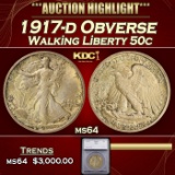 *Highlight* 1917-d Obverse Walking Liberty Half Dollar 50c ms64 SEGS (fc)