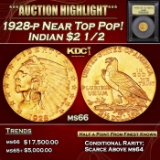 *Highlight* 1928-p Gold Indian Quarter Eagle Near Top Pop! $2 1/2 GEM+ Unc USCG (fc)