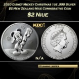 2020 Disney Mickey Christmas 1oz .999 Silver $2 New Zealand Niue Commerative Coin Grades Ungraded