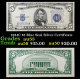 1934C $5 Blue Seal Silver Certificate Grades Select AU