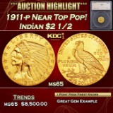 *Highlight* 1911-p Gold Indian Quarter Eagle Near Top Pop! $2 1/2 ms65 SEGS (fc)