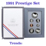 1991 United States Mint Prestige Proof Set 6 Coins W/ Box & COA