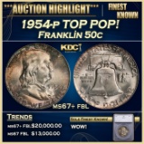 *Highlight* 1954-p Franklin Half Dollar TOP POP! 50c ms67+ fbl SEGS (fc)