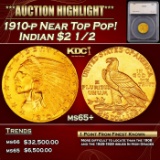 *Highlight* 1910-p Gold Indian Quarter Eagle Near Top Pop! $2 1/2 ms65+ SEGS (fc)