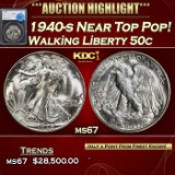 *Highlight* 1940-s Walking Liberty Half Dollar Near Top Pop! 50c ms67 SEGS (fc)