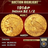 *Highlight* 1914-p Gold Indian Quarter Eagle $2 1/2 Select+ Unc USCG (fc)