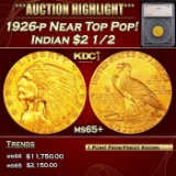 *Highlight* 1926-p Gold Indian Quarter Eagle Near Top Pop! $2 1/2 ms65+ SEGS (fc)