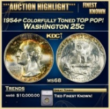 *Highlight* 1954-p Washington Quarter Colorfully Toned TOP POP! 25c ms68 SEGS (fc)