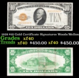 1928 $10 Gold Certificate Signatures Woods/Mellon Grades xf