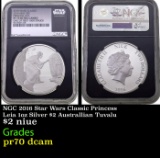 NGC NGC 2016 Star Wars Classic Princess Leia 1oz Silver $2 Australlian Tuvalu Proof pr70 dcam NGC