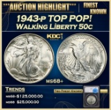 *Highlight* 1943-p Walking Liberty Half Dollar TOP POP! 50c ms68+ SEGS (fc)