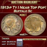 *Highlight* 1913-p Ty I Buffalo Nickel Near Top Pop! 5c ms67+ SEGS (fc)