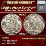*Highlight* 1939-s Walking Liberty Half Dollar Near Top Pop! 50c ms67+ SEGS (fc)