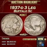 *Highlight* 1937-d 3 Leg Buffalo Nickel 5c Select Unc USCG (fc)