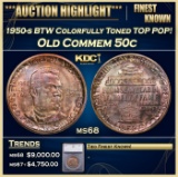 *Highlight* 1950-s BTW Old Commem Half Dollar Colorfully Toned TOP POP! 50c ms68 SEGS (fc)