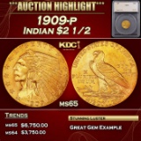 *Highlight* 1909-p Gold Indian Quarter Eagle $2 1/2 ms65 SEGS (fc)