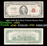 1966 $100 Red Seal United States Note Grades vf+