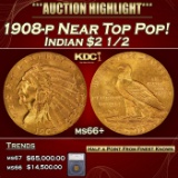 *Highlight* 1908-p Gold Indian Quarter Eagle Near Top Pop! $2 1/2 ms66+ SEGS (fc)