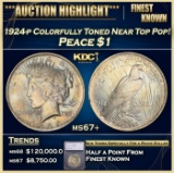 *Highlight* 1924-p Peace Dollar Colorfully Toned Near Top Pop! $1 ms67+ SEGS (fc)