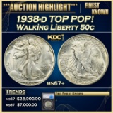 *Highlight* 1938-d Walking Liberty Half Dollar TOP POP! 50c ms67+ SEGS (fc)