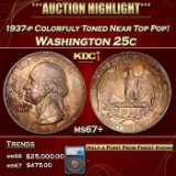 *Highlight* 1937-p Washington Quarter Colorfuly Toned Near Top Pop! 25c ms67+ SEGS (fc)