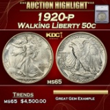 *Highlight* 1920-p Walking Liberty Half Dollar 50c ms65 SEGS (fc)