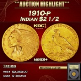 *Highlight* 1910-p Gold Indian Quarter Eagle $2 1/2 Select+ Unc USCG (fc)